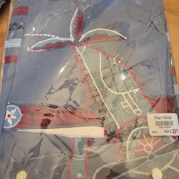 New 2 Pier 1 Kids AVIATOR CURTAINS 40X84 AIRPLANE blue red - Picture 2 of 7